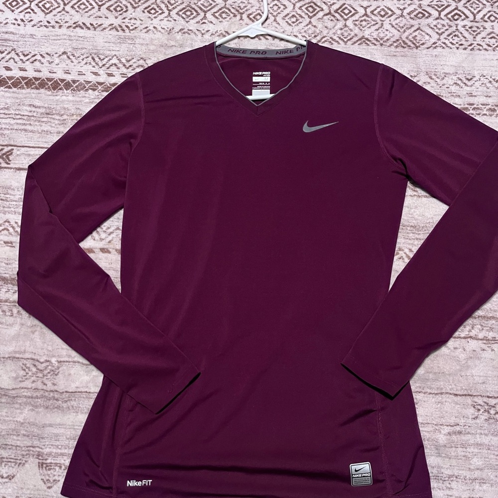 Nike FIT Pro Fitted Purple Long Sleeve V Neck Athletic Shirt